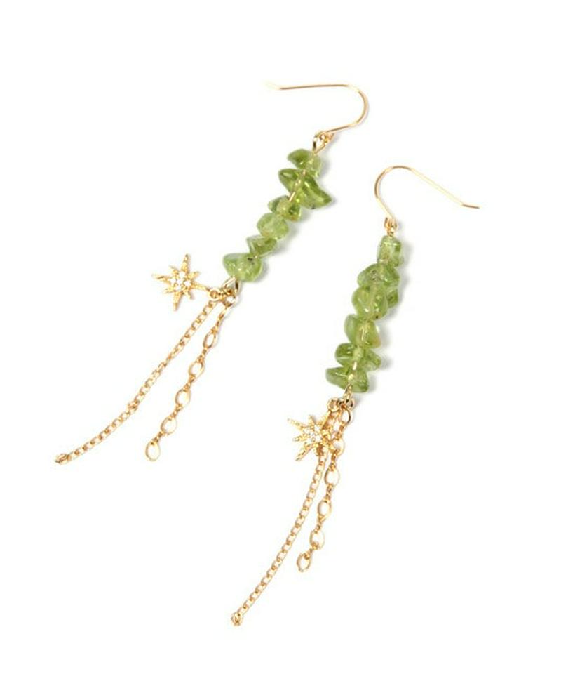 【8月誕生石】K14GF ペリドット×ガラス星ピアス