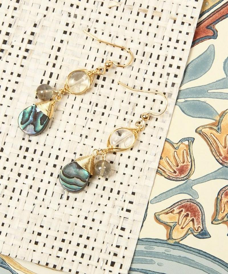 K14GF シトリン×アバロン×ラブラドライトピアス