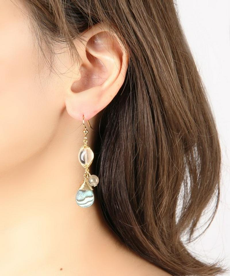 K14GF シトリン×アバロン×ラブラドライトピアス