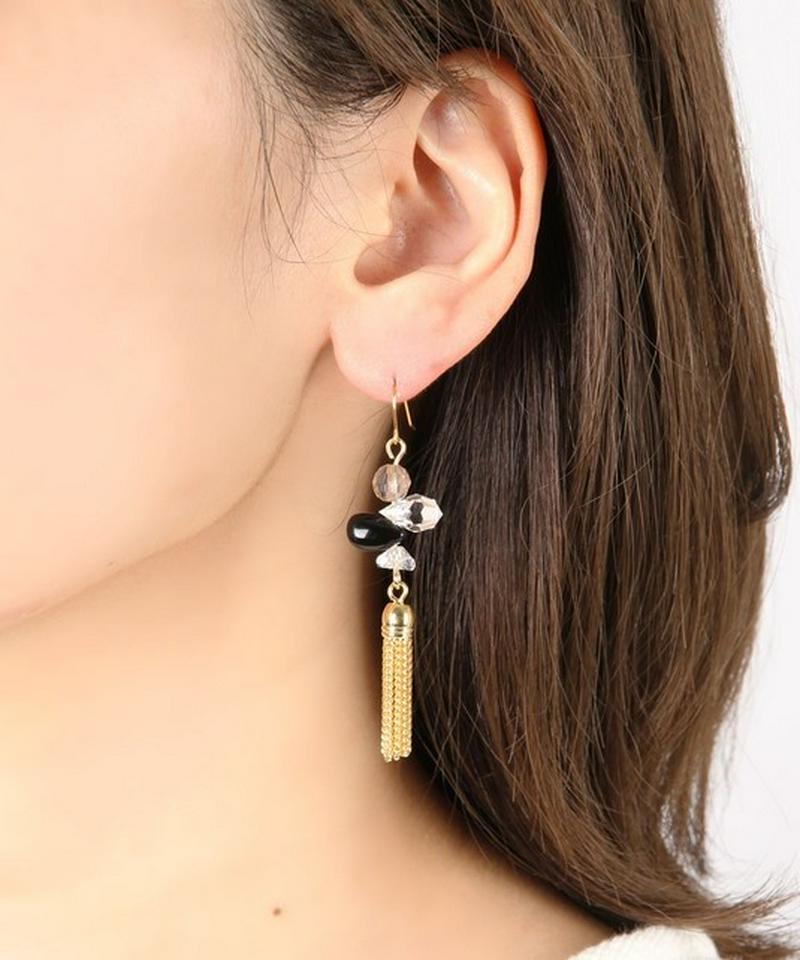 【8月誕生石】K14GF オニキス×チェーンタッセルピアス