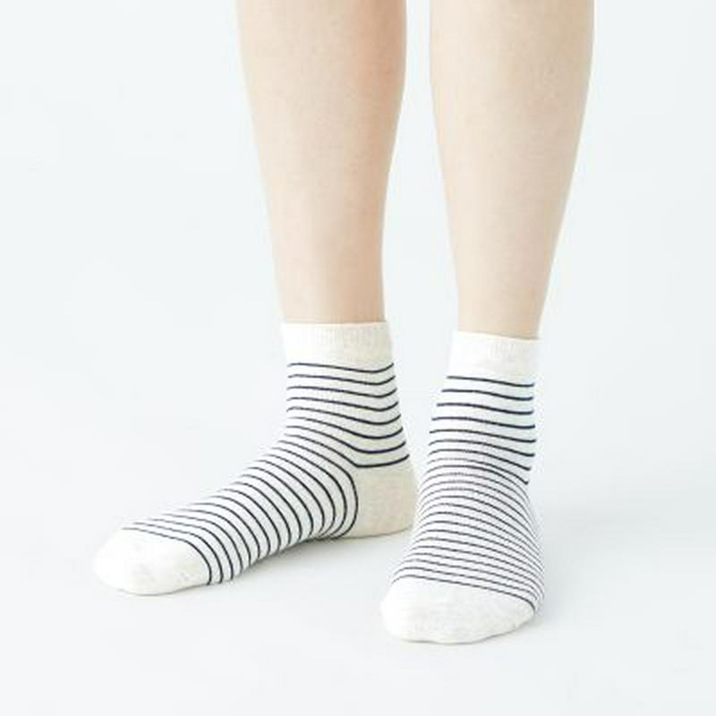 足なり直角　口ゴムなし　ショート丈靴下（ボーダー／婦人・えらべる） ２３～２５ｃｍ・ネイビー×ボーダー