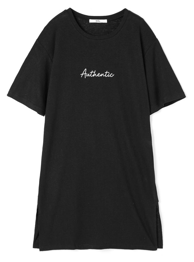 サイドスリットロゴTシャツワンピース