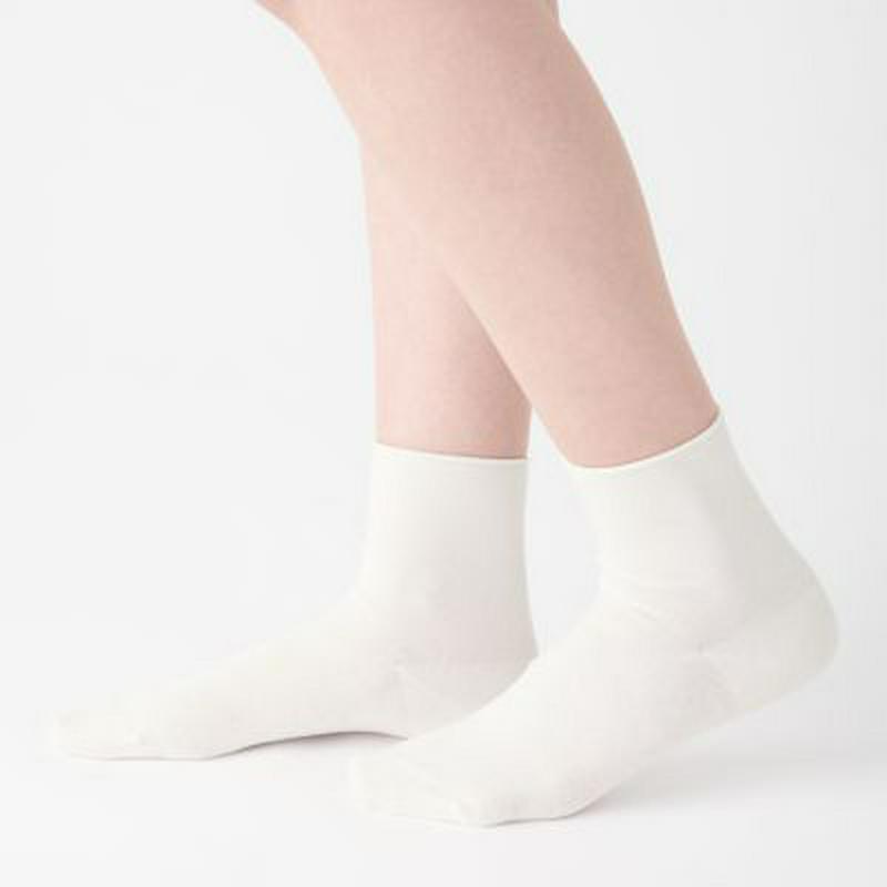 足なり直角　薄手　ショート丈靴下（婦人・えらべる） ２３～２５ｃｍ・オフ白