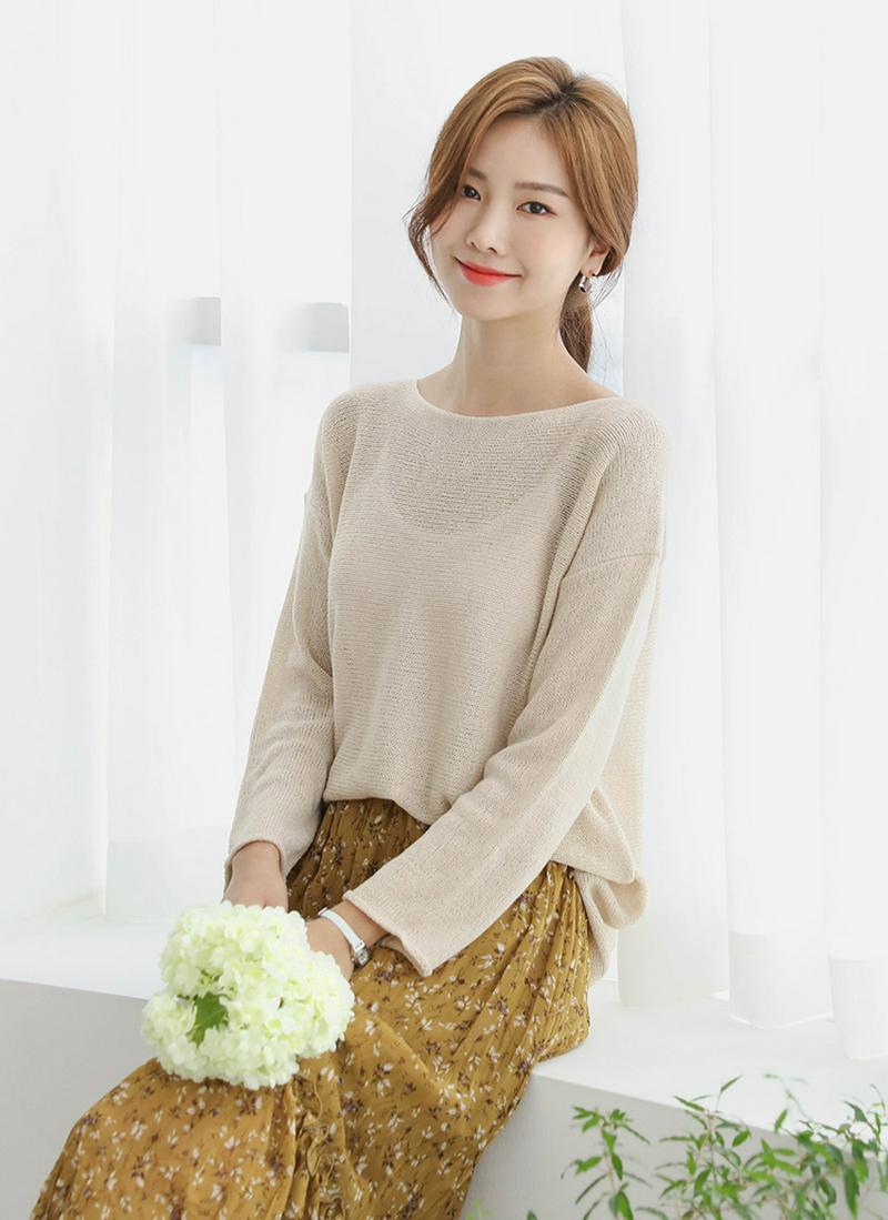 ロールスリーブアクリルニット