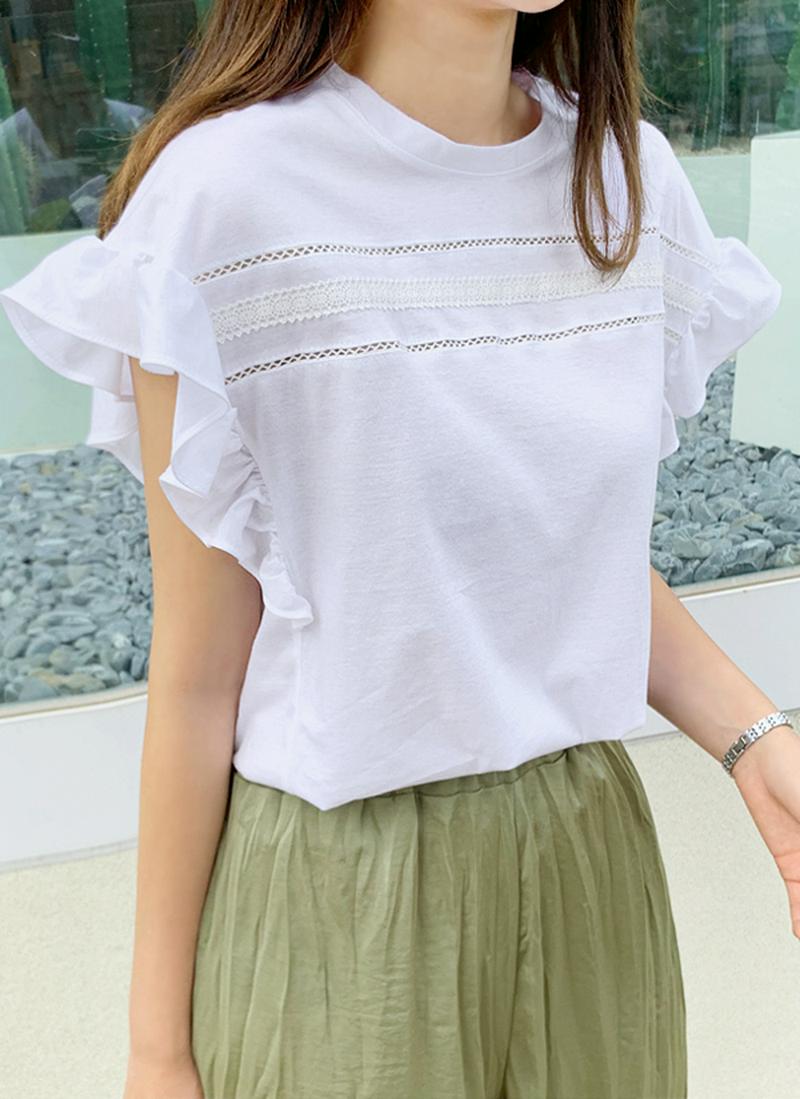 レースラインフリルTシャツ