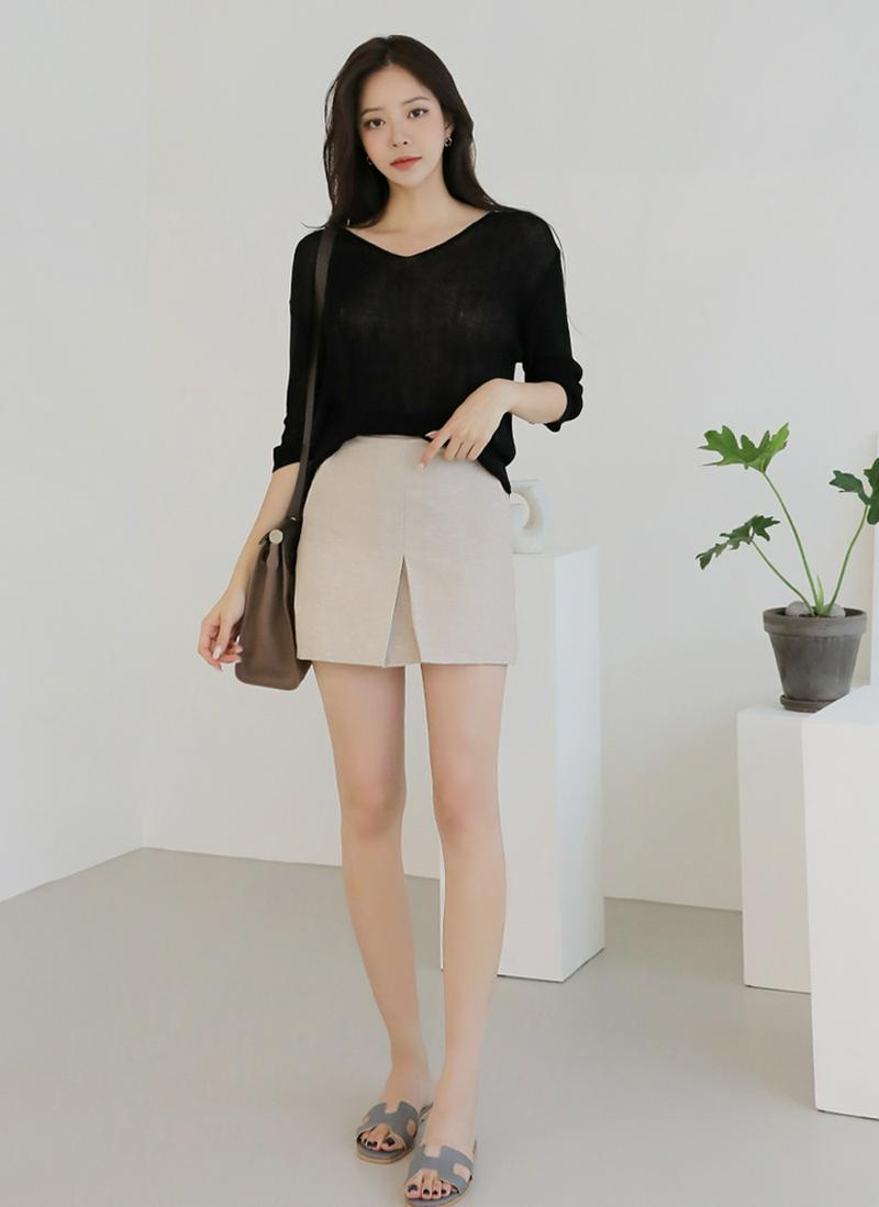 アシメヘムアクリルニット