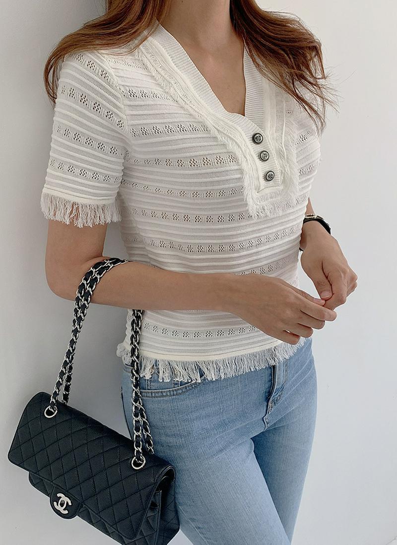 フリンジヘムアクリルニット