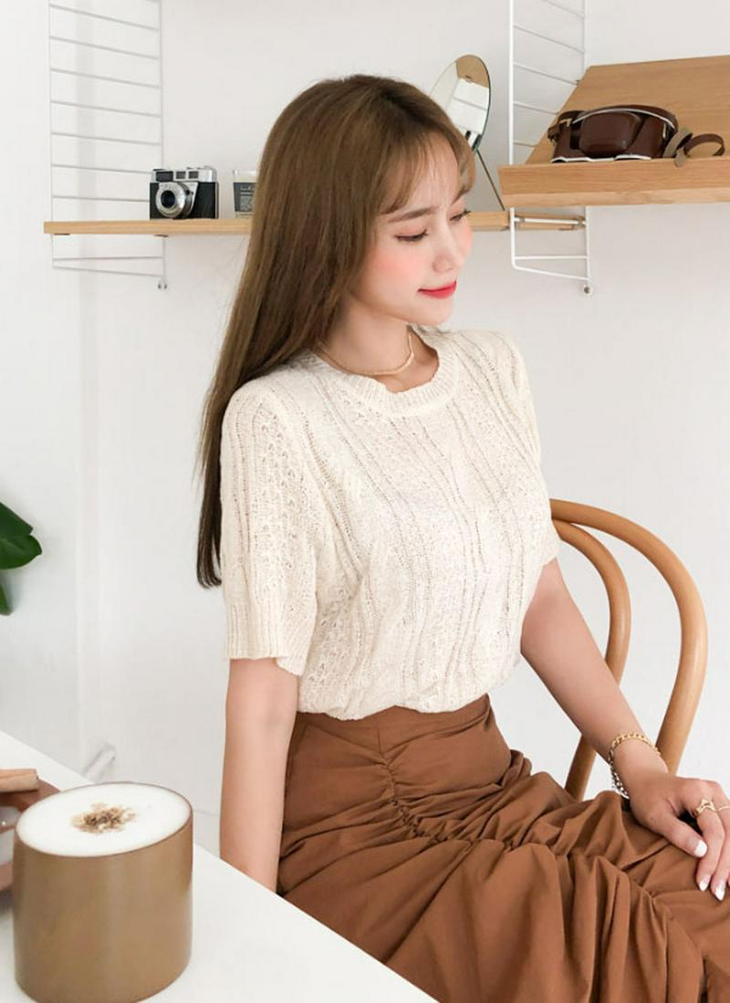 ミックスツイスト半袖ニット