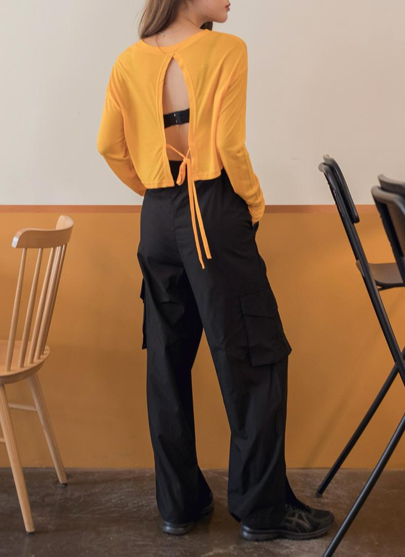 バックオープンリボンTシャツ