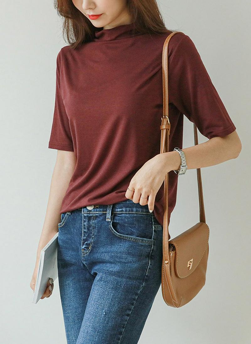 モダール混ハイネックTシャツ
