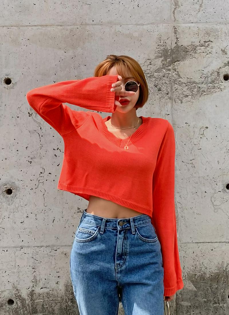 ロングスリーブクロップドニット