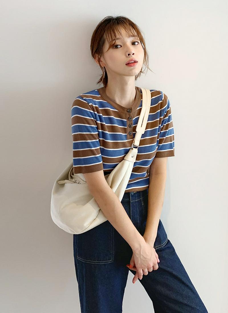 ハーフボタンボーダーニット・全4色