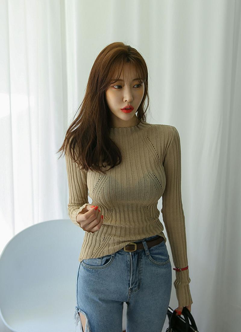 アクリル混スリムリブニット