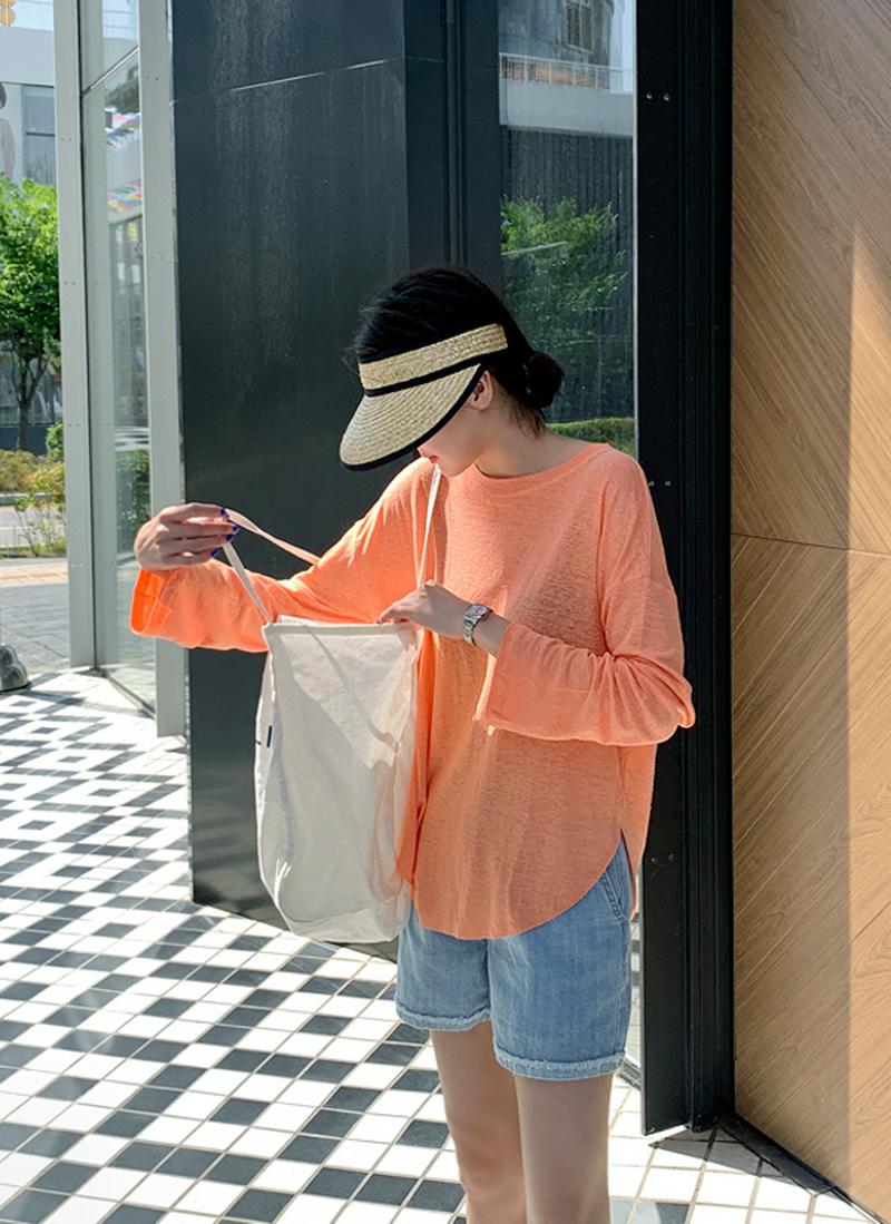リネン混ラウンドヘム長袖Tシャツ