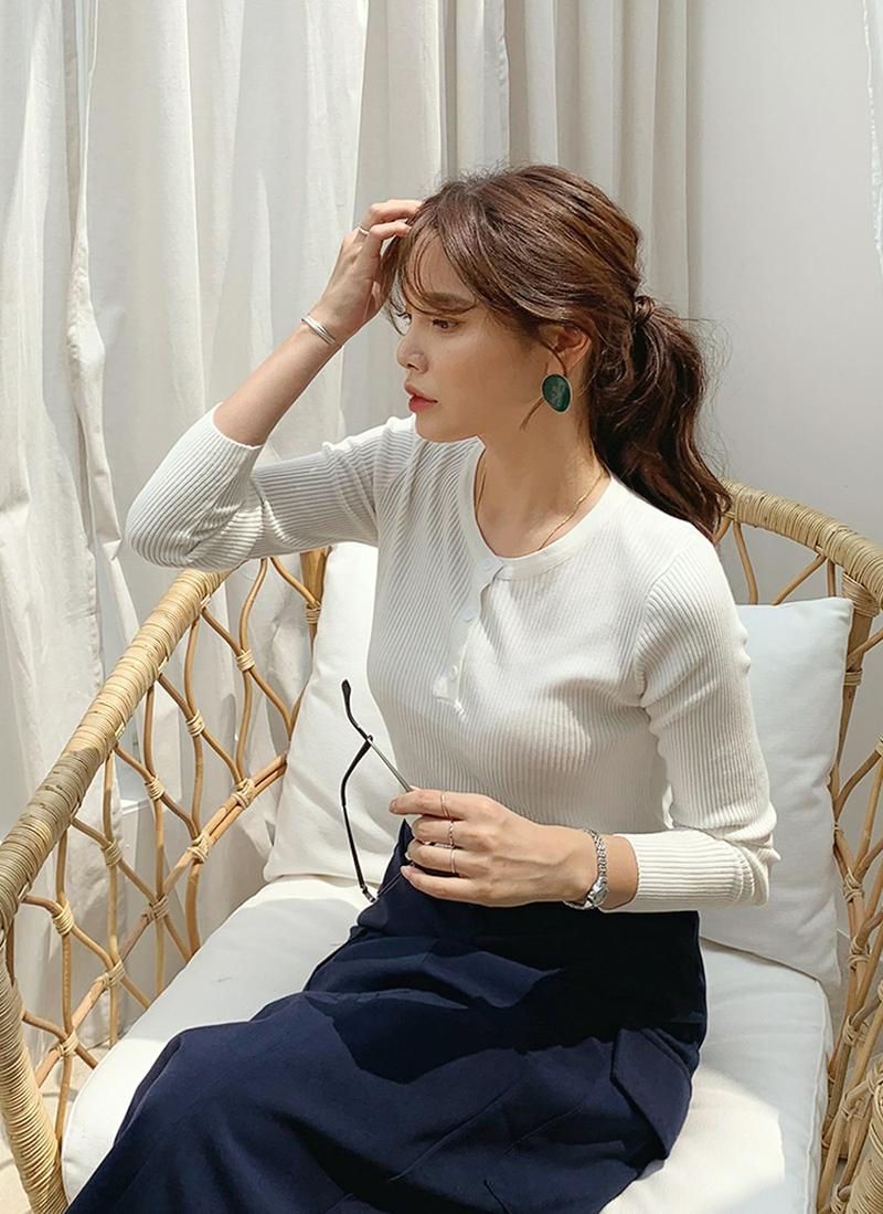 ハーフボタンリブニット・全5色