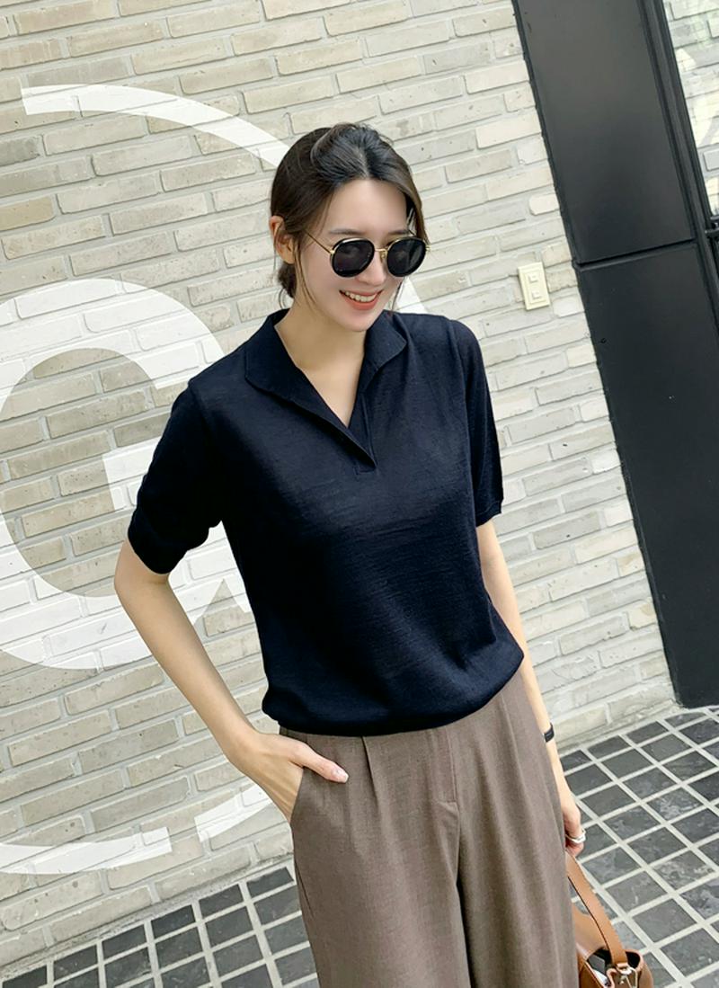 スリットカラーウール混ニット