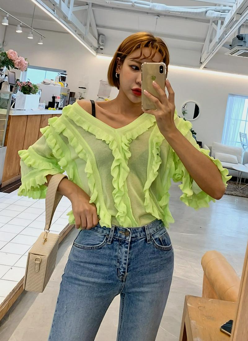 フリルディテールシアーニット