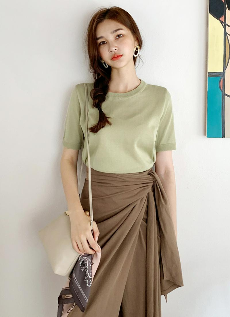 リブヘム半袖ニット・全7色