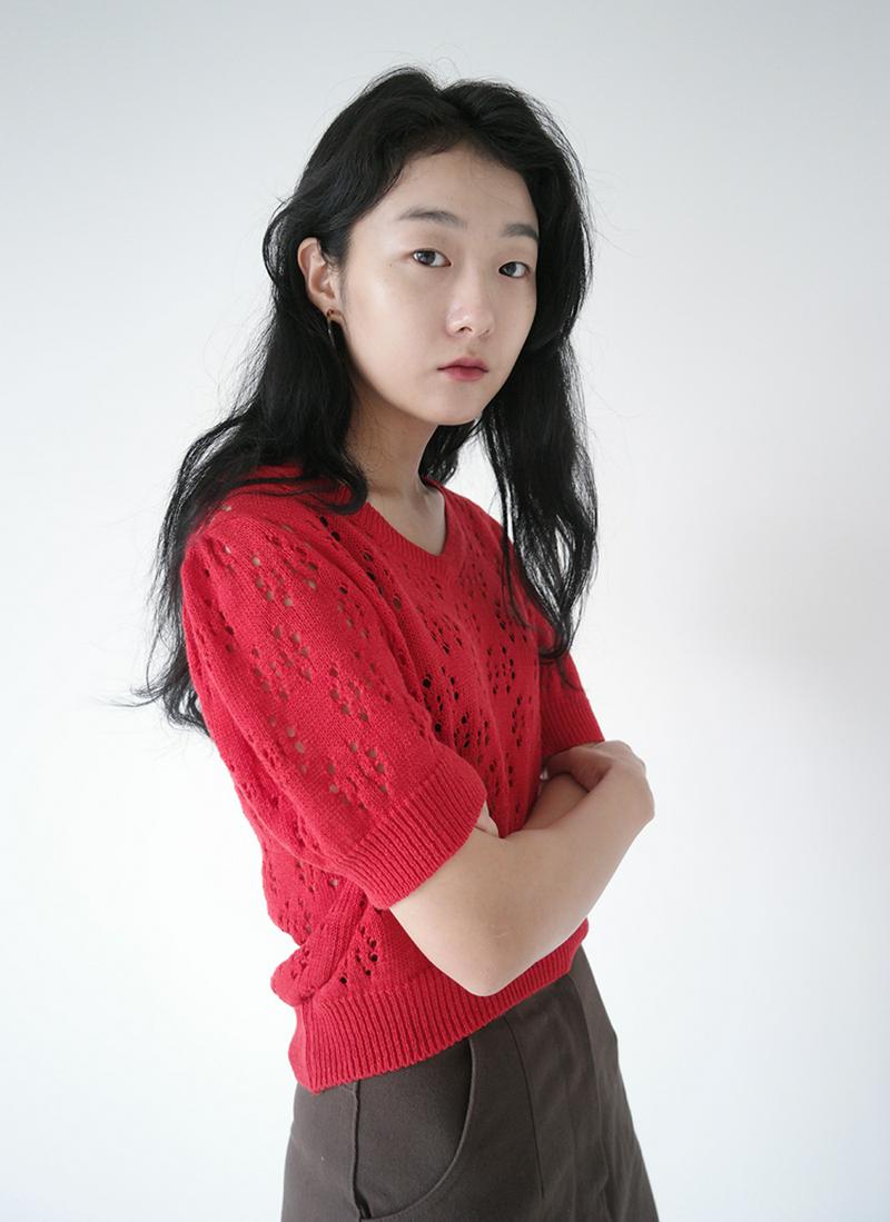 リネン混パンチングニット