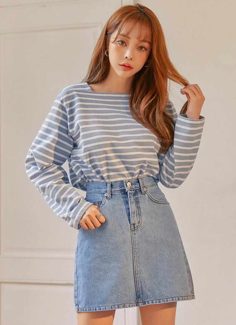ボーダースクエア長袖Tシャツ