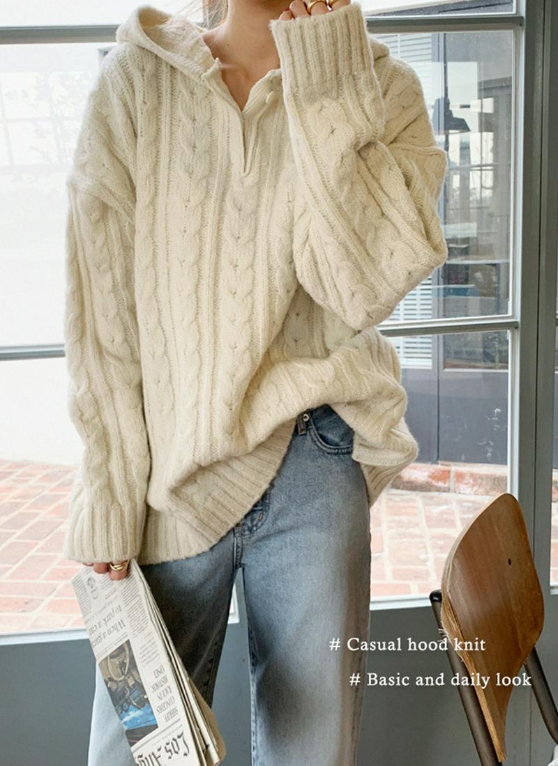 ツイストアクリル混ニットフーディ