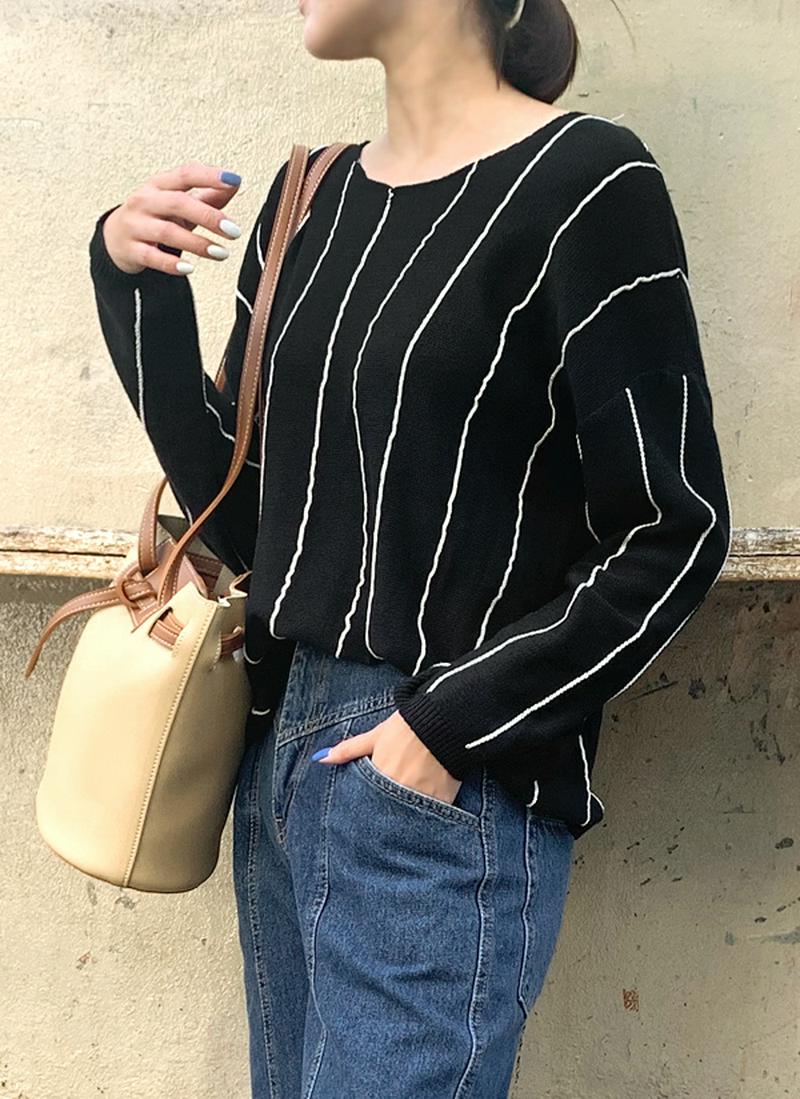 ストライプアクリル混ニット