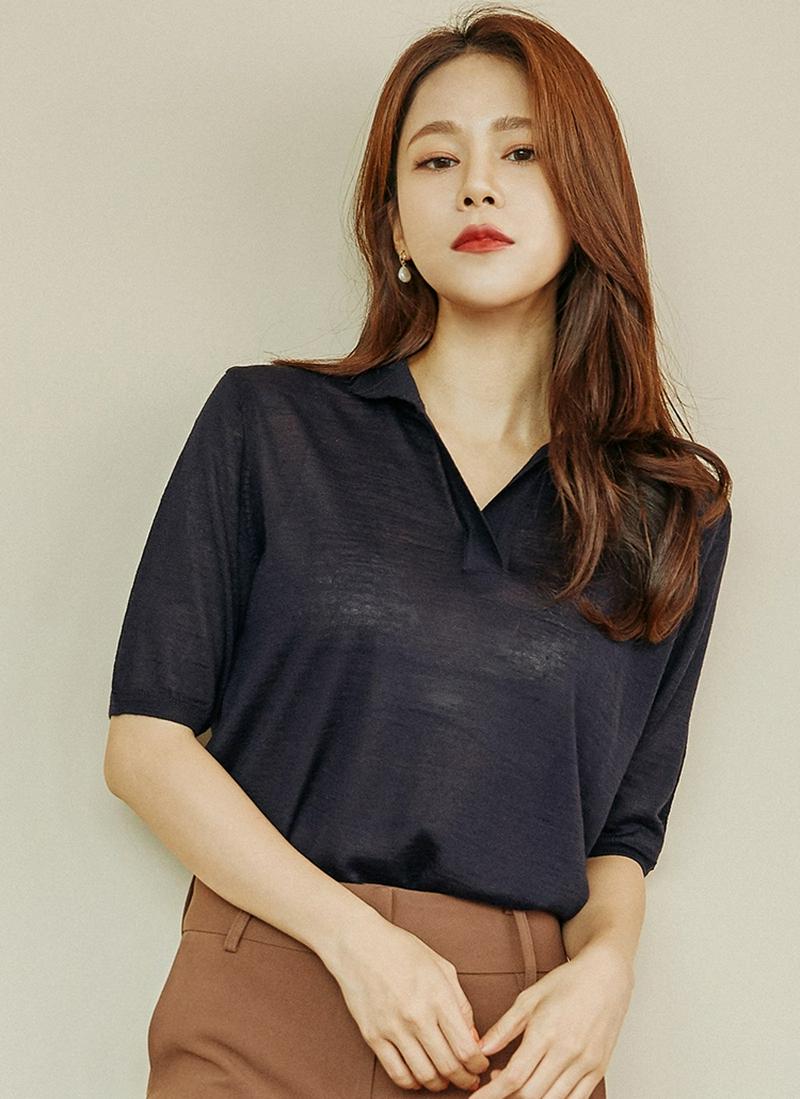 ウール混オープンカラーニット