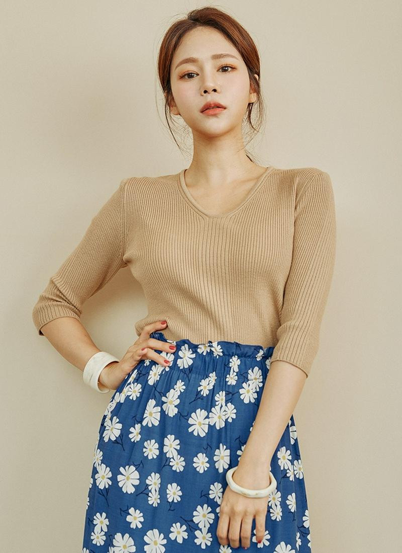 7分丈リブニット