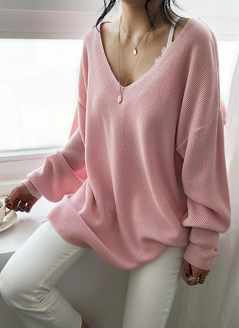 ドロップショルダーVネックニット