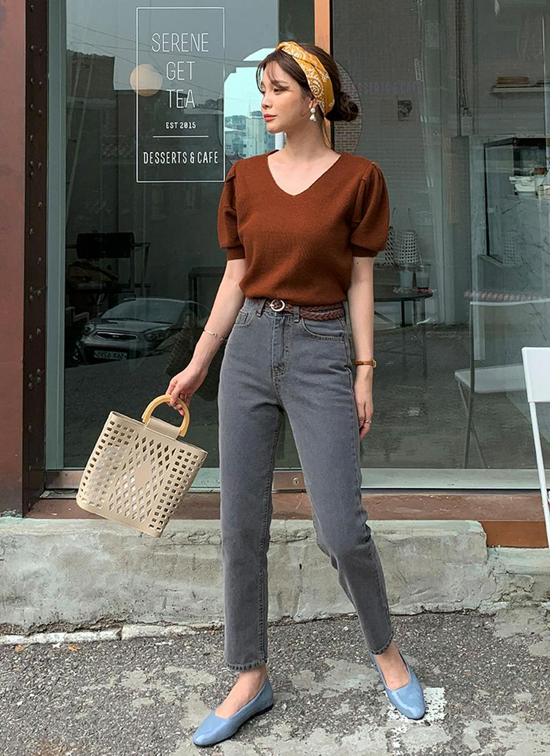 Vネックパフニット・全3色