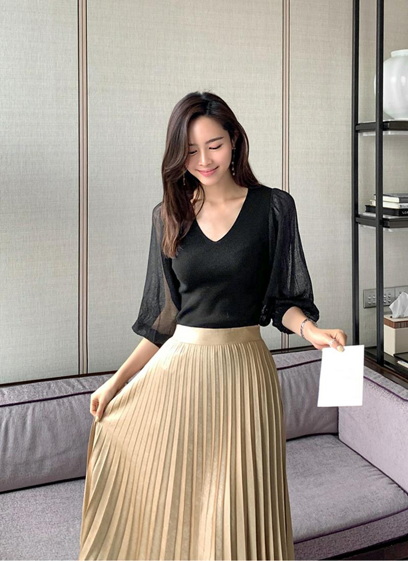 シースルースリーブニット