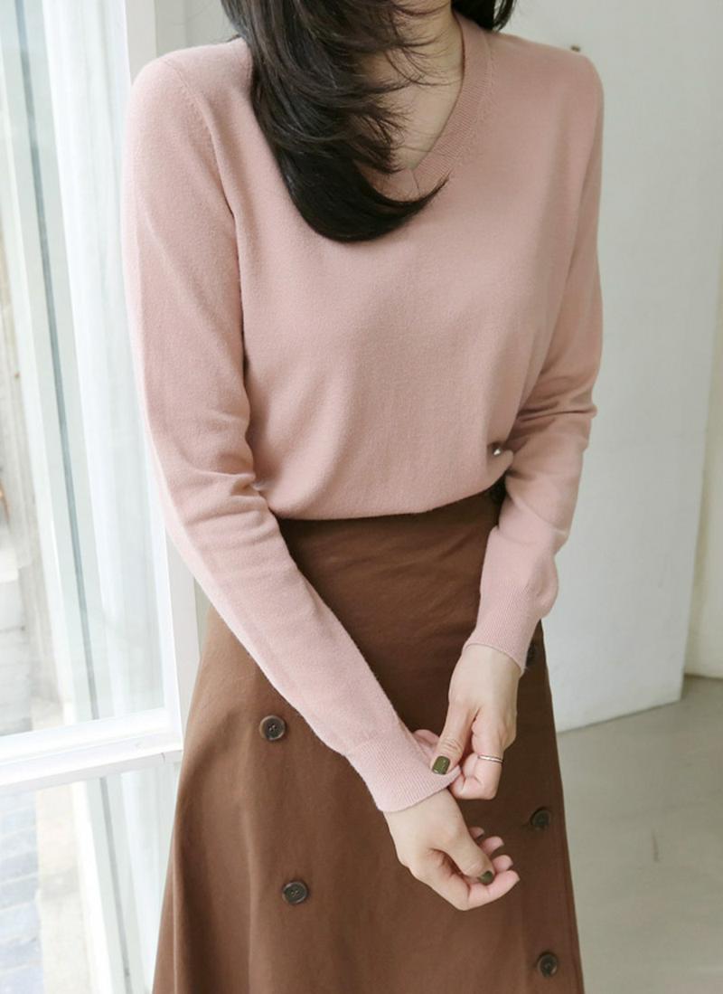 Vネックアクリルウール混ニット