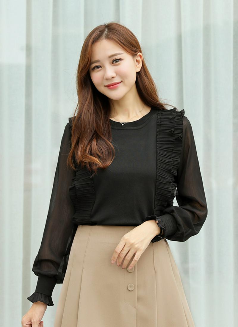 プリーツディテール切替ニット