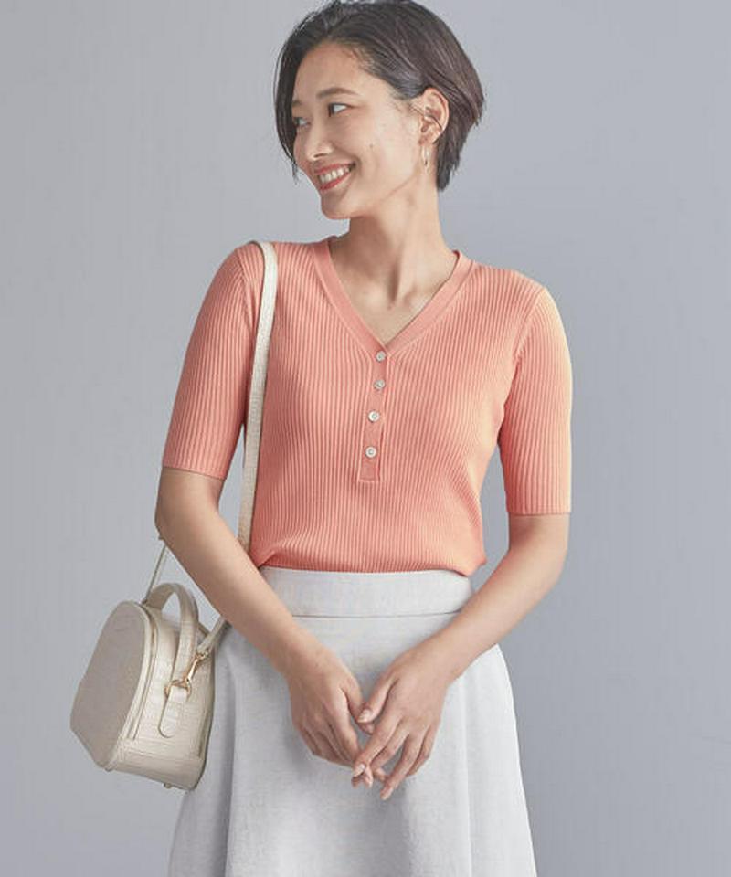 【WORK TRIP OUTFITS】BC リブ Vネック ボタン プルオーバー