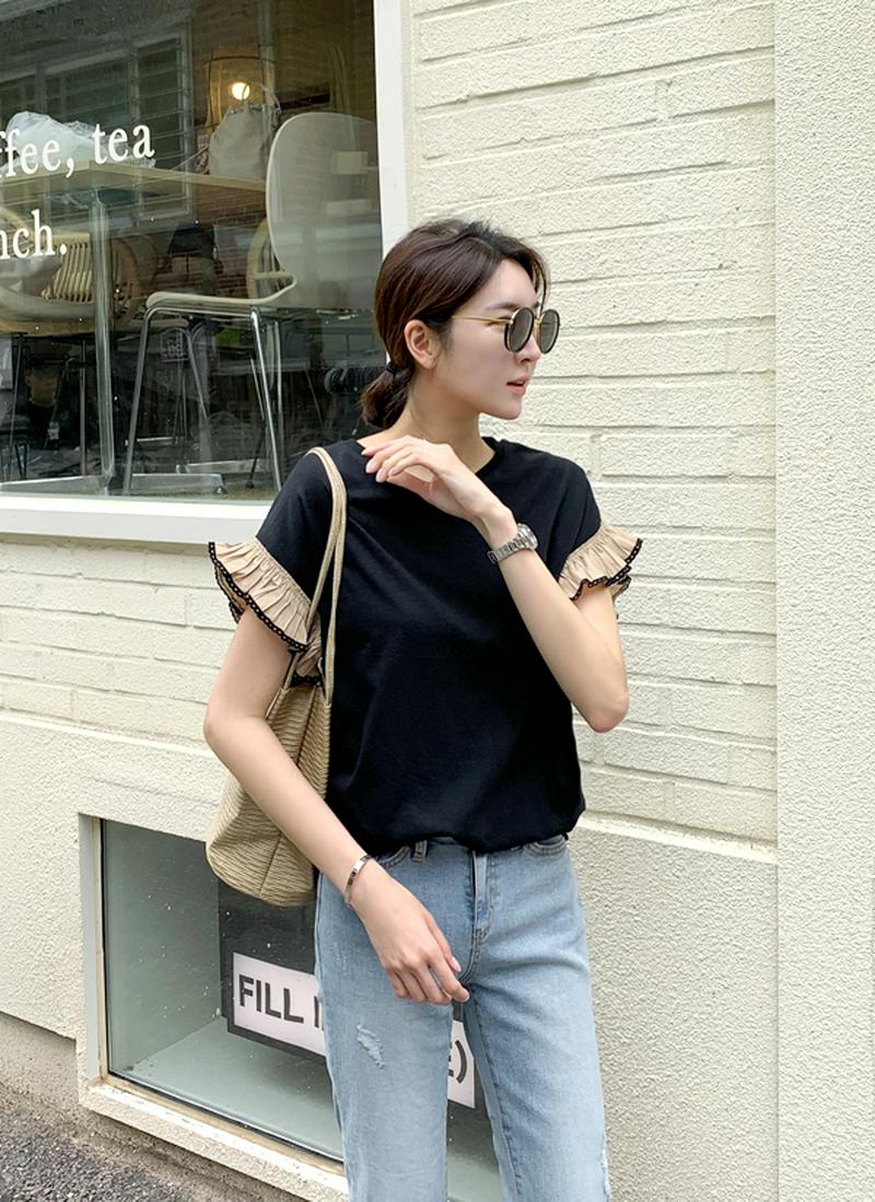 配色フリルTシャツ