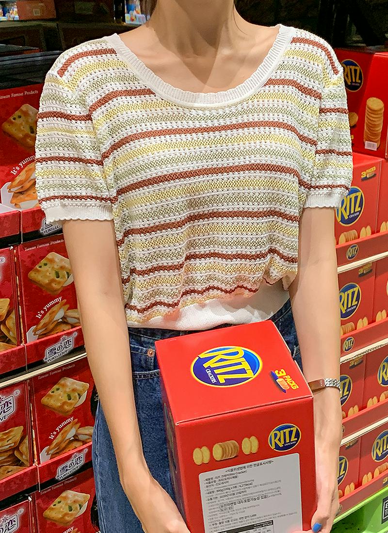 ボーダークロップドニット