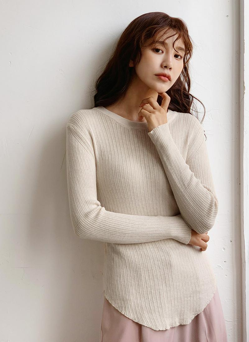 ラウンドヘムリブニット・全6色