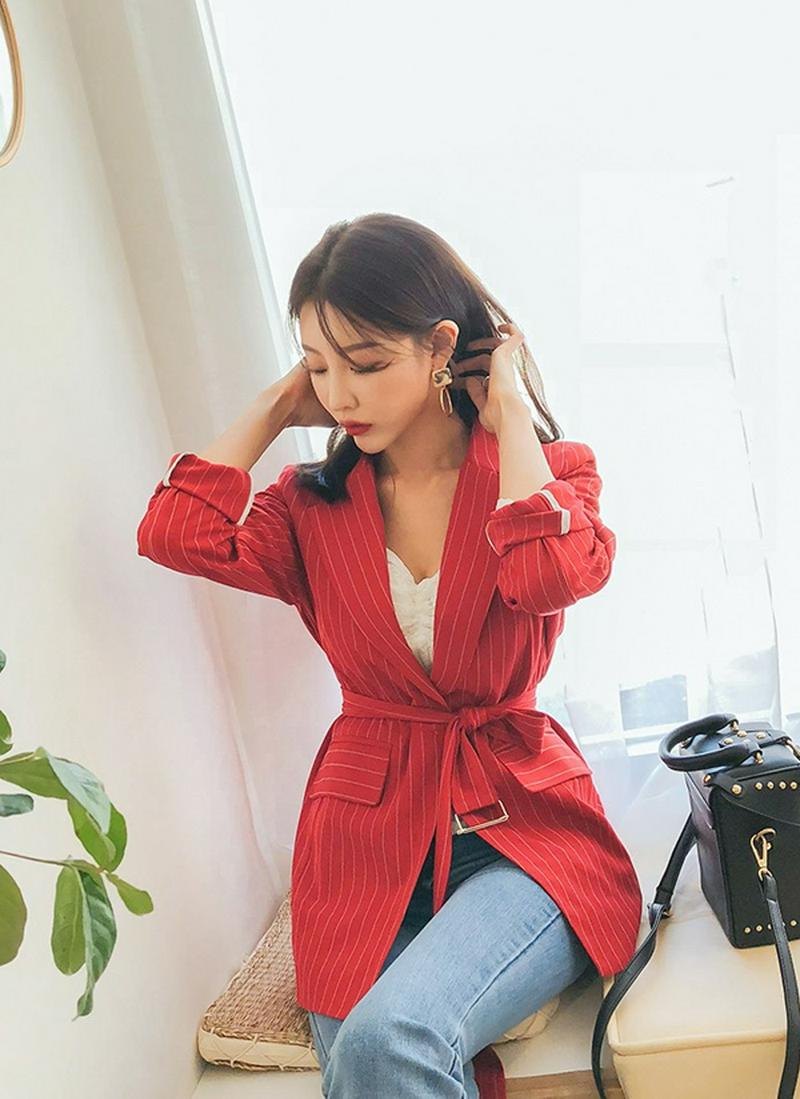 ベルト付ピンストライプジャケット