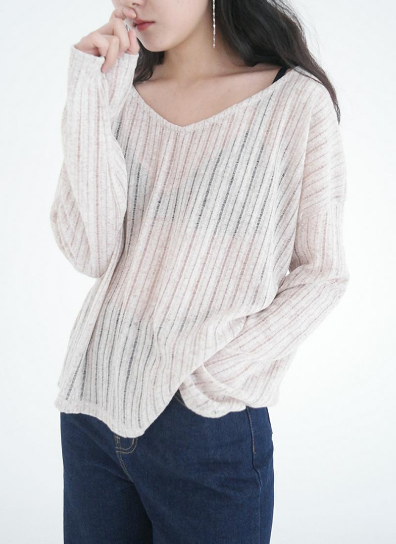 Vネックシアーニット