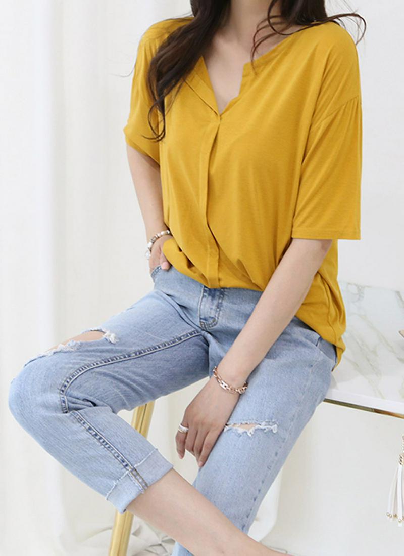 ネックスリット半袖Tシャツ