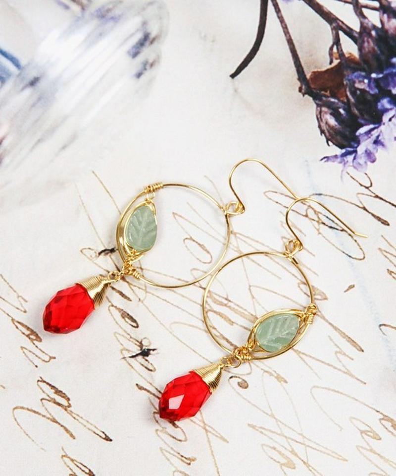 K14GF 小フープ×グリーンアベンチュリン×クリスタル ピアス