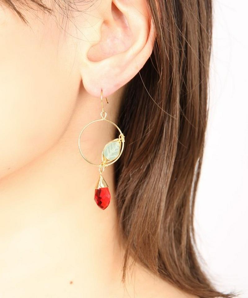 K14GF 小フープ×グリーンアベンチュリン×クリスタル ピアス