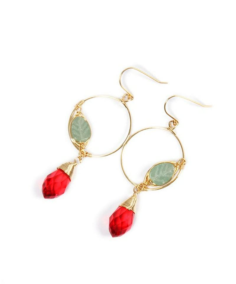 K14GF 小フープ×グリーンアベンチュリン×クリスタル ピアス