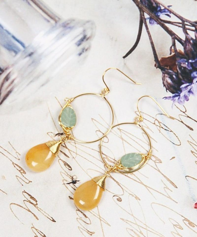 K14GF 小フープ×グリーンアベンチュリン×ジェイド ピアス