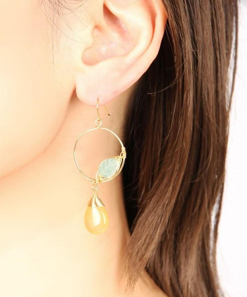 K14GF 小フープ×グリーンアベンチュリン×ジェイド ピアス