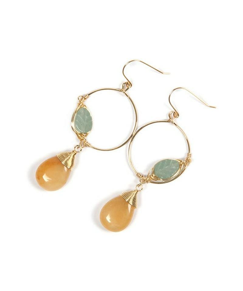 K14GF 小フープ×グリーンアベンチュリン×ジェイド ピアス