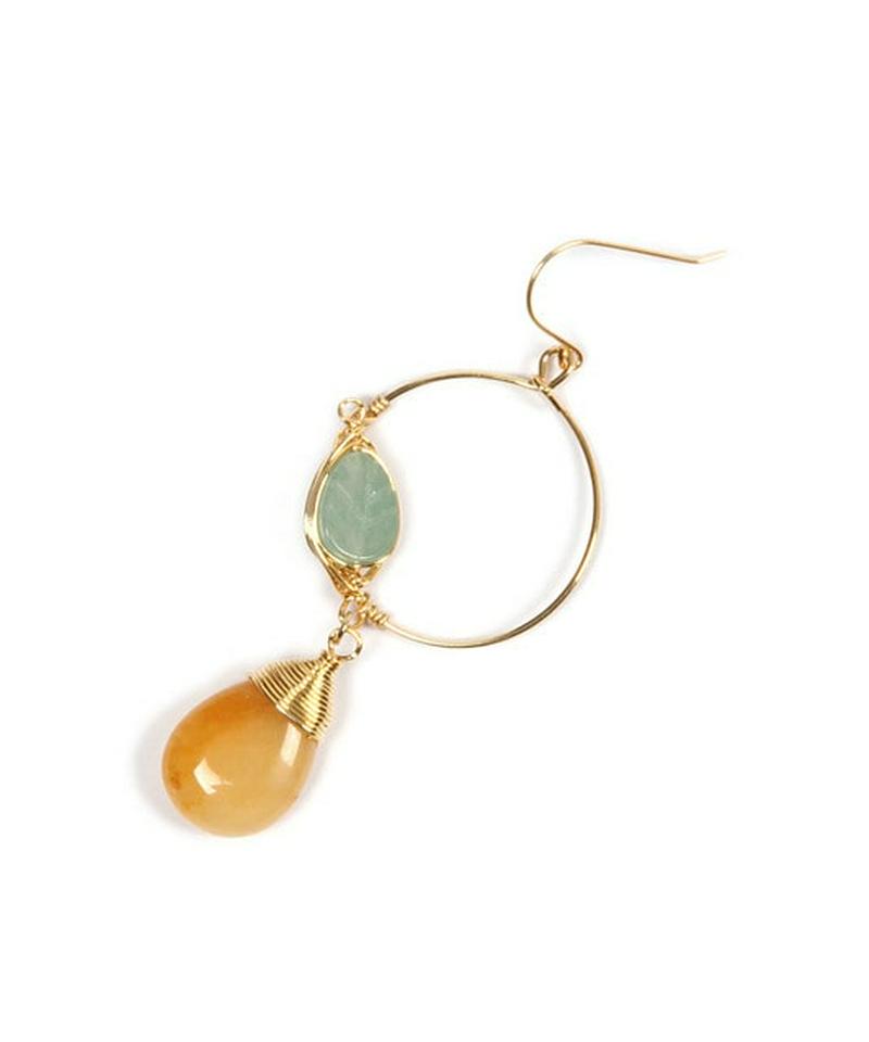 K14GF 小フープ×グリーンアベンチュリン×ジェイド ピアス