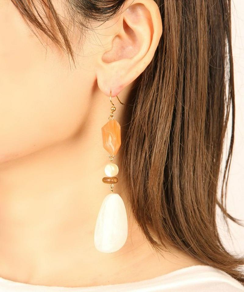 K14GF マーブルパーツ オレンジ×ホワイトピアス