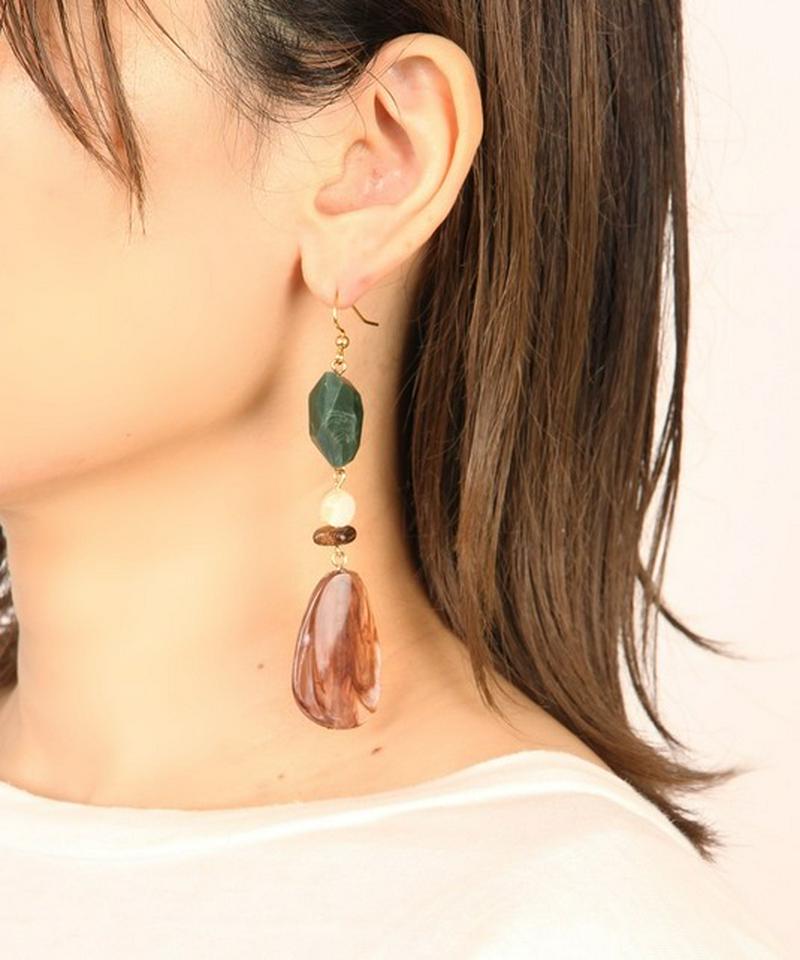 K14GF マーブルパーツ ブラウン×グリーンピアス