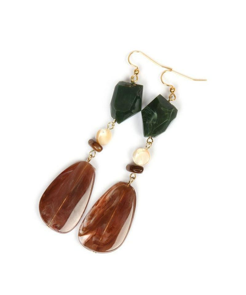 K14GF マーブルパーツ ブラウン×グリーンピアス